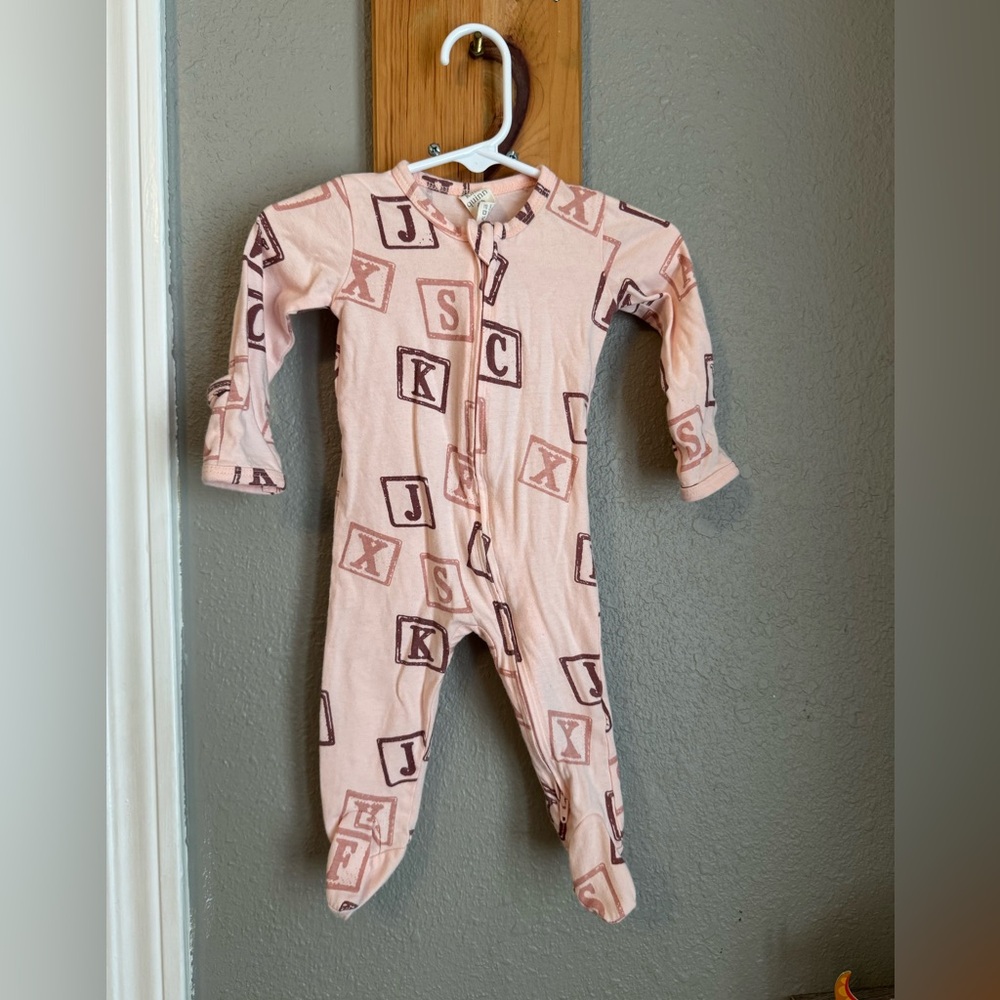 kate quinn Pink and Brown Alphabet Kids Footie
